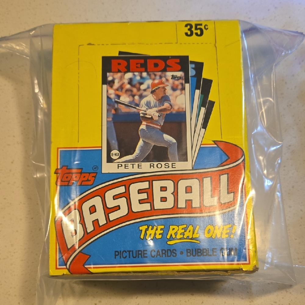 1986 Unopened Topps Baseball Card Box Of 36 Packs - Vintage Yellow and Blue